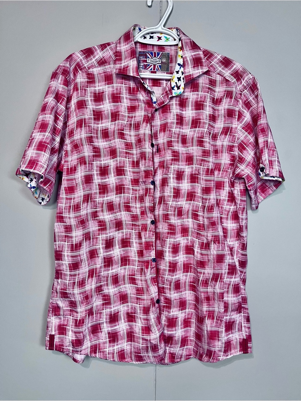 7 Downie St. Couture Men’s Short Sleeve Button-Up Shirt Red Plaid Size 5